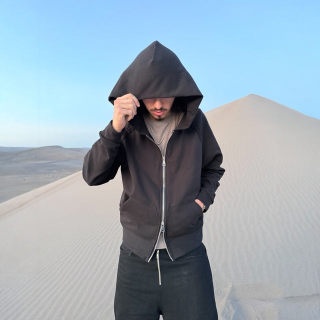 Black Raglan 'UNIFORM' Zip-up Hoodie